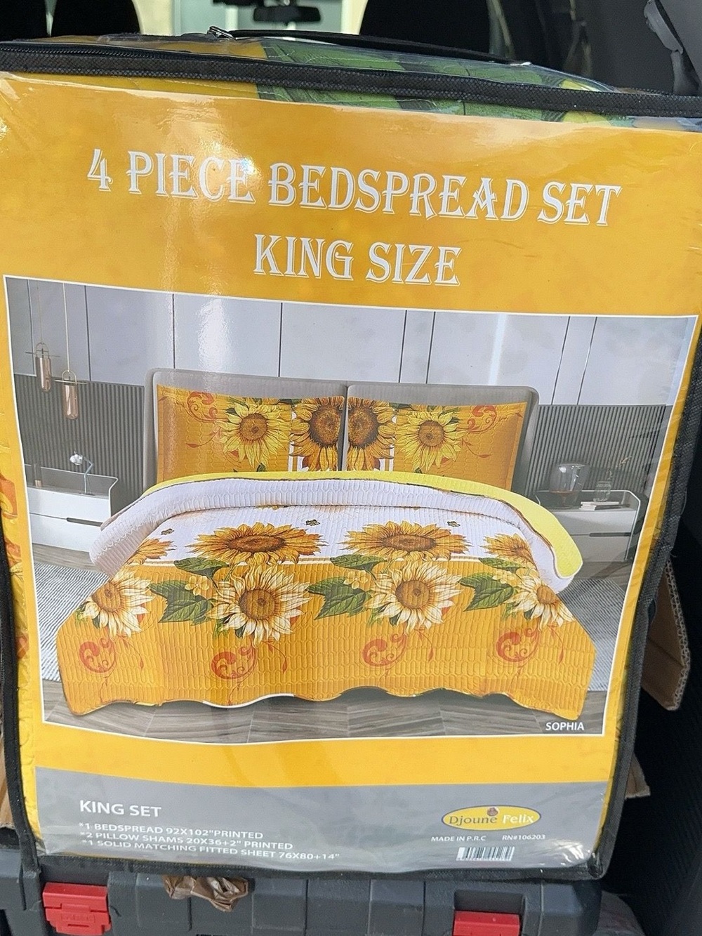 Sunflower Print Yellow King Bedspread Set by Sophia